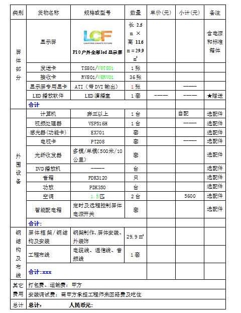 聯(lián)誠(chéng)發(fā)P10戶外LED全彩顯示屏價(jià)格報(bào)價(jià)表